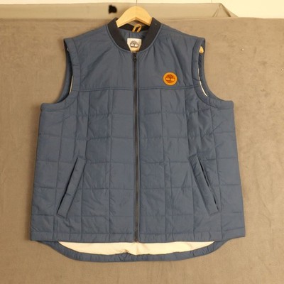 Timberland Vest Mens L Quilted Water Resistant Full Zip Blue Tree Logo Patch