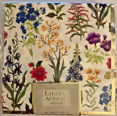 LILLIAN AUGUST 40 gold foil-embellished floral paper luncheon napkins NEW