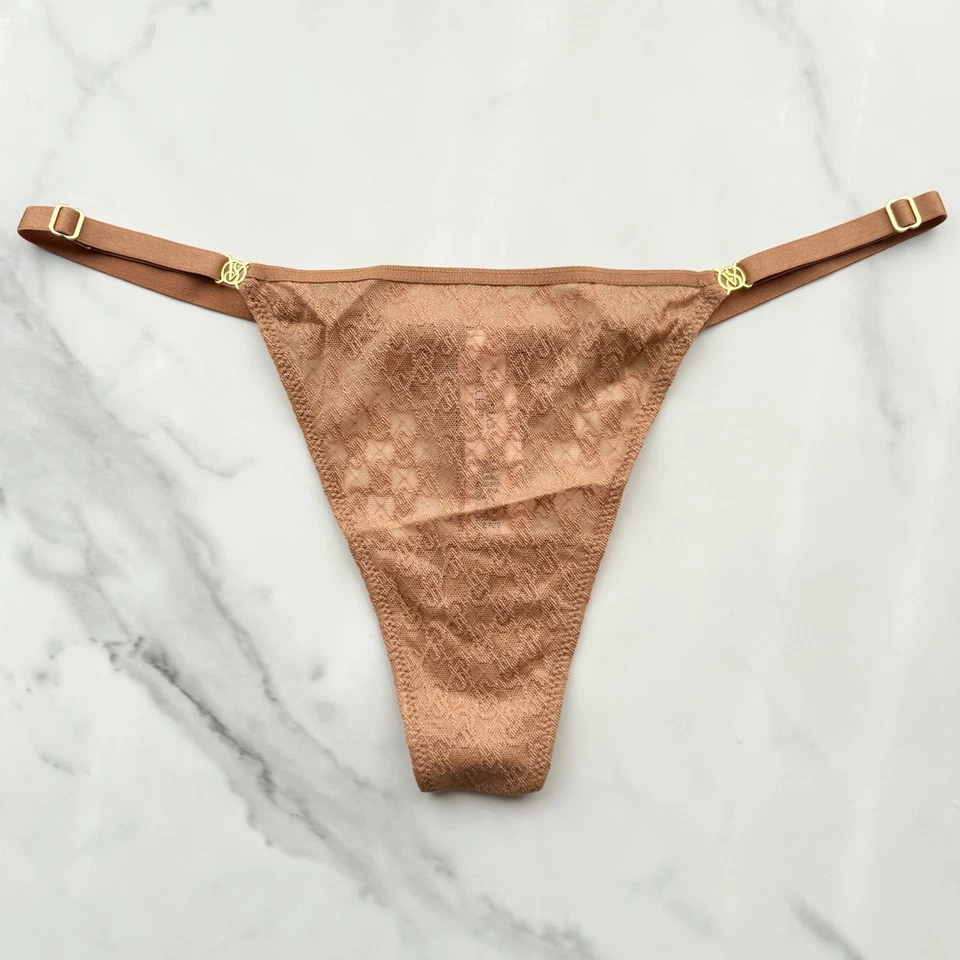 Victoria's Secret Muy Sexy Icono Encaje Ajustable Tanga Panty Caramelo Talla L/XL Foto 2 de 4