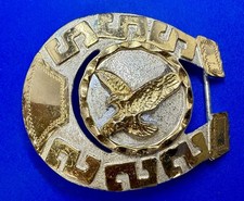 Lucky Horseshoe with Flying Bald Eagle Openwork Western Rodeo Belt Buckle