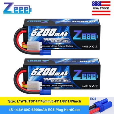 2x Zeee 4S 6200mAh Lipo Battery EC5 14.8V 80C for RC Car Truck Tank Buggy Truggy