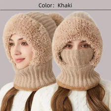 Winter Beanie Hat Scarf Mask Set Fleece Lined Warm  Cap for Women