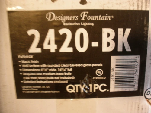 NEW Designers Fountain 2420-BK 1 Light 6.5" Cast Aluminum Wall Light Black - Picture 2 of 4