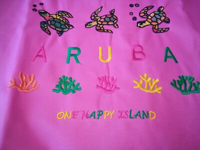 ARUBA Tote Bag Pink  Embroidered NEW sea turtles coral