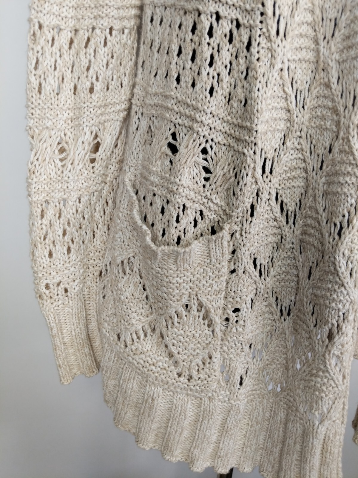 Lucky Brand Tan Crochet Knit Long Sleeve Open Cardigan Sweater Size M
