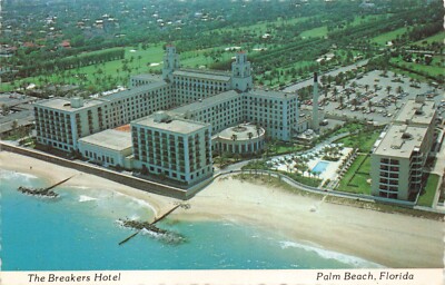Postcard FL Palm Beach Breakers Hotel Surf Waves Sand Gardens Golf Course Cabana