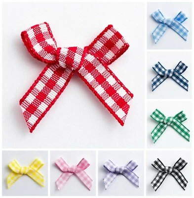 Mini Gingham Bows 3cm Wide Pre Tied Check Ribbon School Wedding Gifts Card Craft