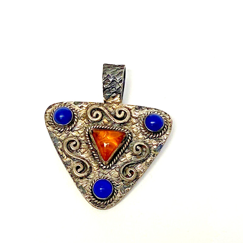 925 Sterling  Silver citrine lapis  Pendant
