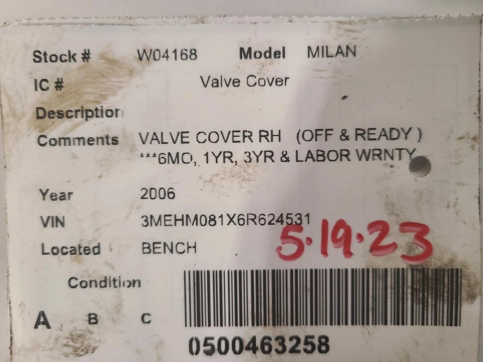 Used Engine Valve Cover fits: 2006 Mercury Milan Grade A Foto 3 de 4