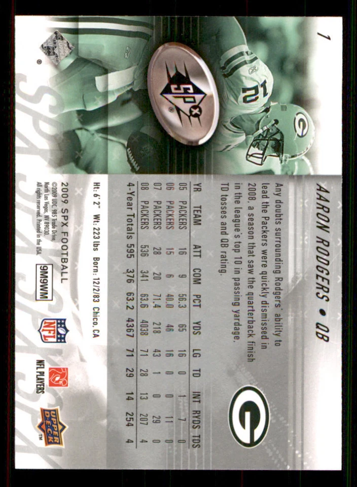 2009 SPx #1 Aaron Rodgers - Image 2 of 2