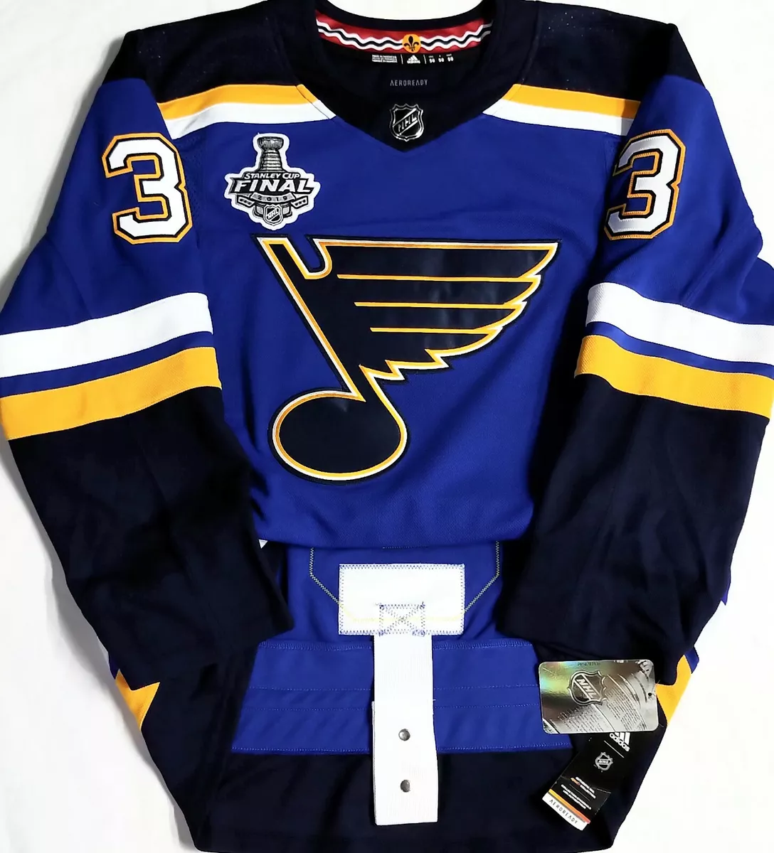 NWT-PRO-50 ST LOUIS BLUES # 3 2019 STANLEY CUP PATCH NHL AUTHENTIC ADIDAS  JERSEY