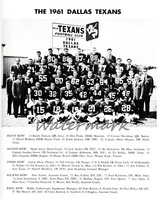 AFL 1961 Dallas Texans Team Picture with Names  8 X 10 Photo Picture 