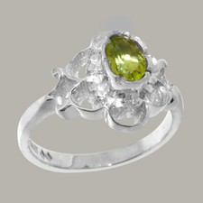 Solid 925 Sterling Silver Natural Peridot Womens Solitaire Ring