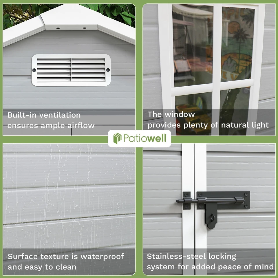 Cobertizo de almacenamiento exterior de resina Patiowell - perfecto para almacenar muebles de patio Foto 3 de 4