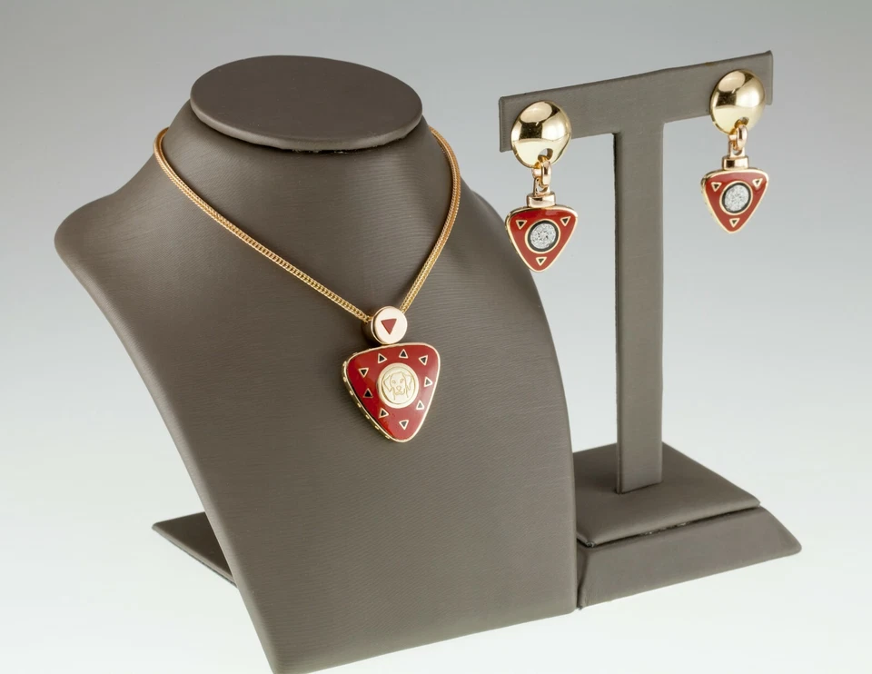 Splendido La Nouvelle Bague 18k Oro Giallo Smalto Ciondolo E Orecchini Parure - Immagine 2 di 4