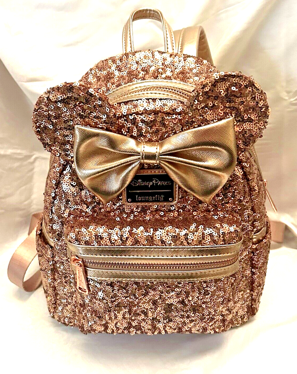 Loungefly Disney Parks Rose Gold Sequin Mini Backpack Loungefly Disney Minnie Mouse Rose Gold Sequined Sparkly  main image 3