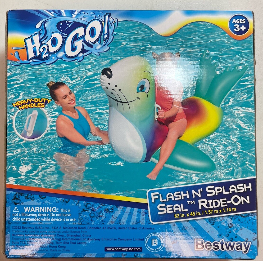 Bestway H20 Go! Flash N' Splash Seal Ride-On Inflat. Flotador de piscina 62 pulgadas x 45 pulgadas (BH12)