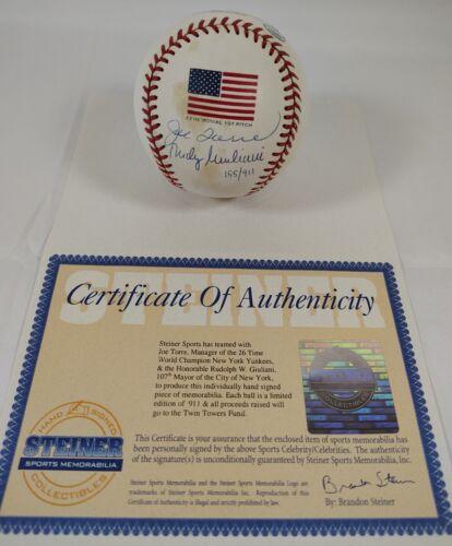 2001 WORLD SERIES BASEBALL 9/11 LE SIGNED JOE TORRE RUDY GIULIANI MLB & STEINER - Picture 3 of 3