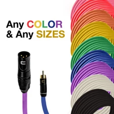 3-Pin XLR Male to RCA Unbalanced Mono Audio Cable - Custom Length Color Cord