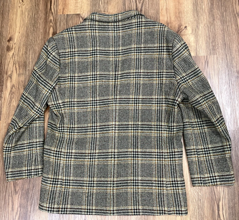 Vintage Structure Le Collezioni Wool Blend Tweed Plaid Blazer Jacket Academic L - Image 3 of 4