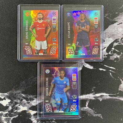 Match Attax Limited Edition Promo Mbappe (Atomic) Sterling and Fernandes (Lava)