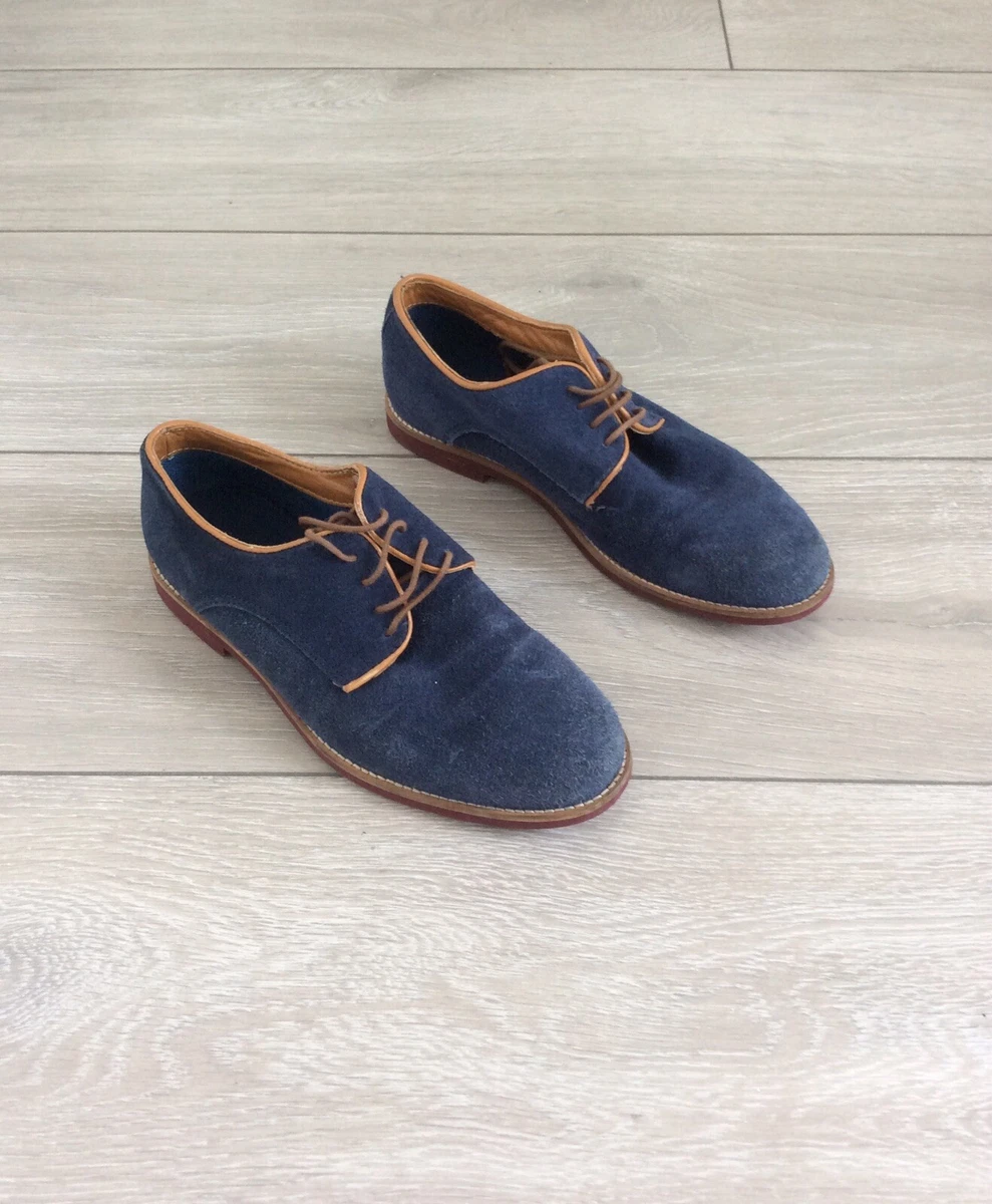 NEXT Blue Suede Loafers Orange Trim Lace Ups Unisex UK Size 4