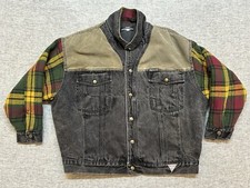 Vintage Guess Jean Jacket Womens Extra Large Denim Trucker Flannel Arms Adult