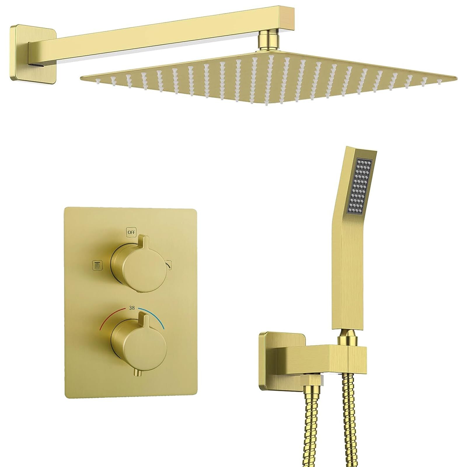 Kojox Thermostatic Shower System-12‘’ Rainfall Head & Handheld-Bathroom Faucet