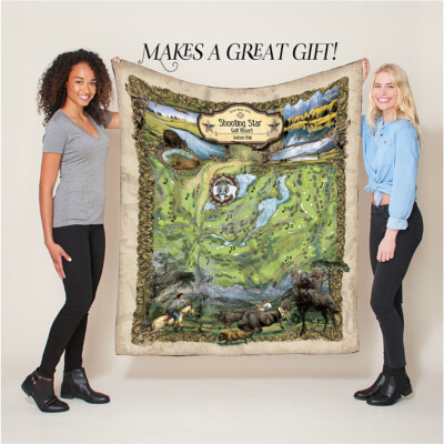Shooting Star Golf Wyoming Jackson Map Fleece Fluffy Soft Polyester Blanket
