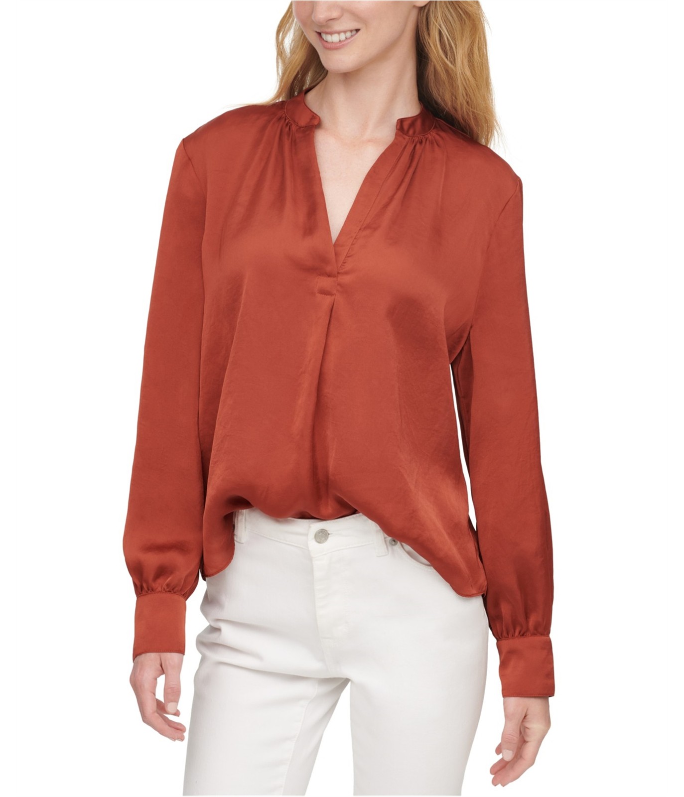 DKNY Womens Solid Pullover Blouse, Red, X-Large - image 1