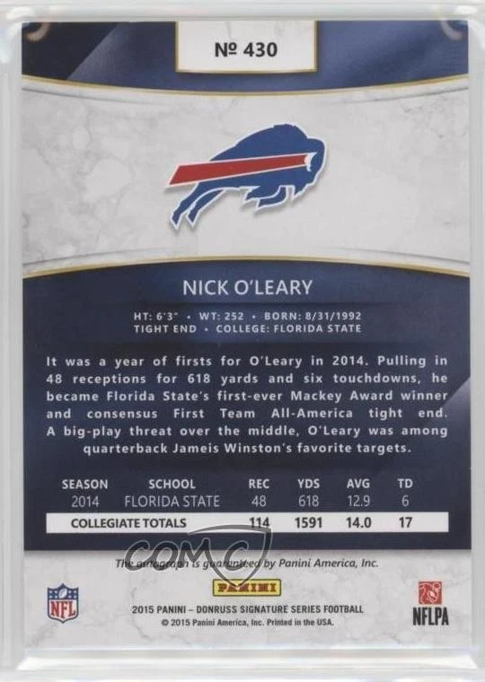 2015 Panini Donruss Signature Series Rookies Nick O'Leary #430 Rookie Auto RC - Image 2 of 2