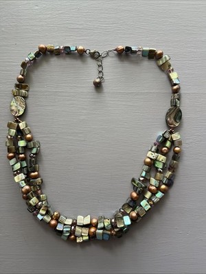 Schöne 3 Strang Abalone und Perlenkette mit Sterling Verschluss