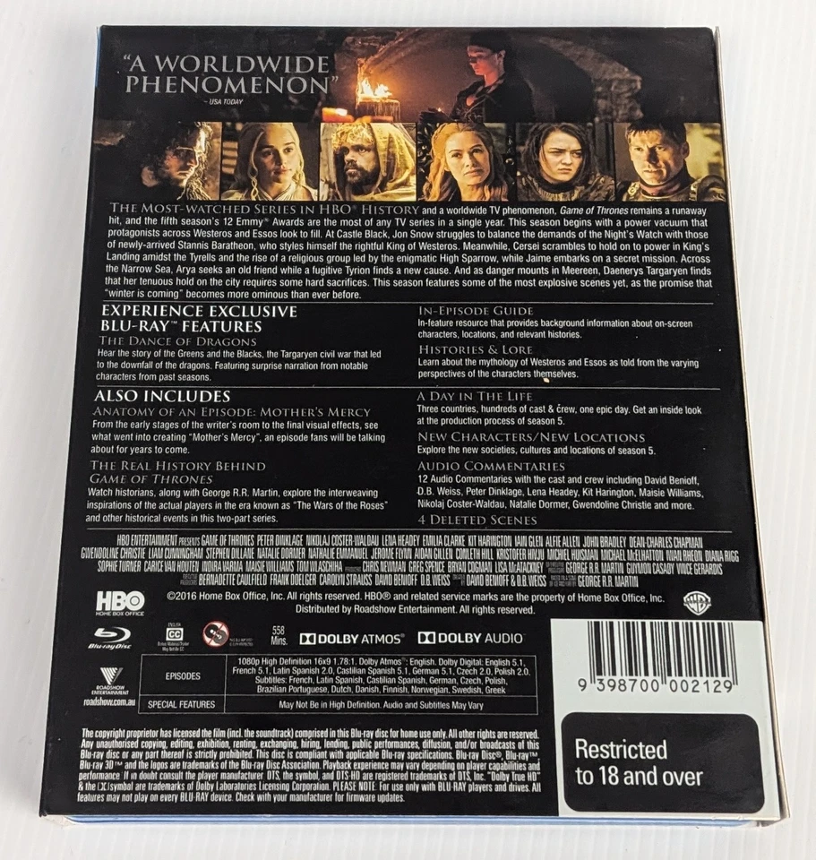 Game Of Thrones: The Complete Fifth Season (5) Limited Edition Region B Blu-Ray - Image 2 of 2