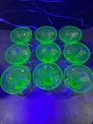 9 Set Vintage Uranium Green Depression Glass footed champagne Dessert glasses