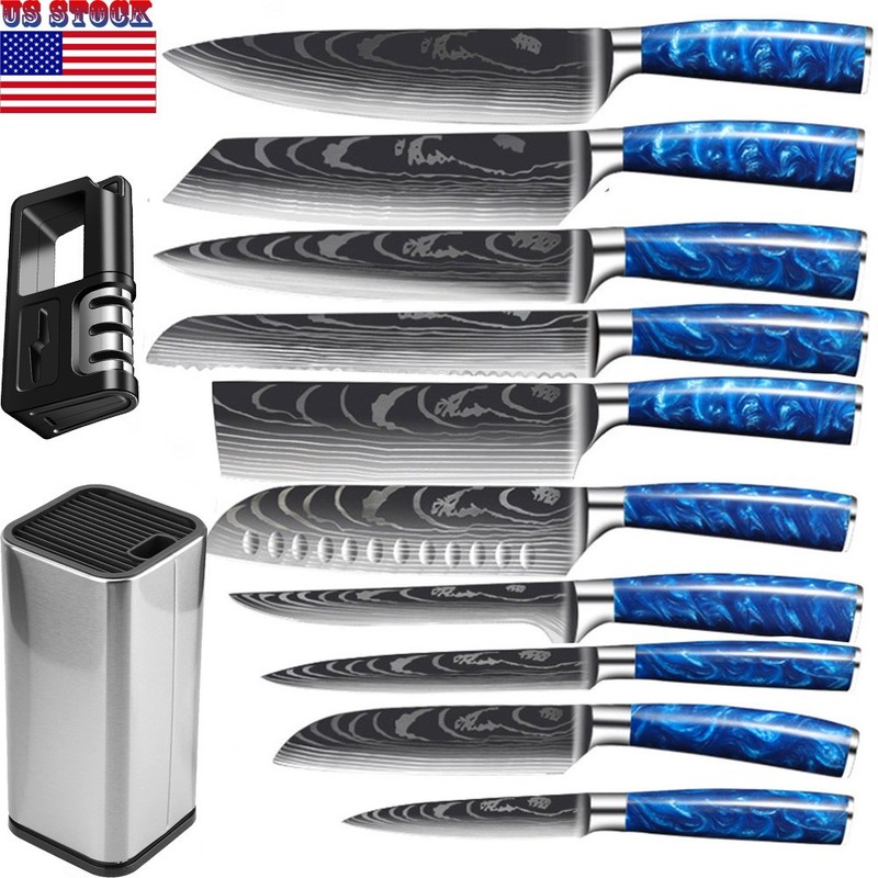 Kitchen Knives Set Japanese Damascus Style Stainless Steel Chef Knife Holder