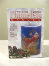 Flameless Musical Candle w/Santa & Reindeer Plays Christmas Carols Flickers 4"Bx
