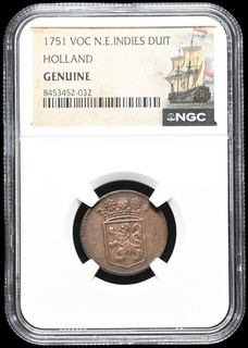 DUTCH EAST INDIES. 1751 Colonial VOC Copper Duit NGC Genuine