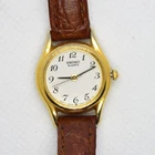 Vintage Seiko Women's 2Y01-0A19 Gold Tone Quartz Analog Watch Brown Leather