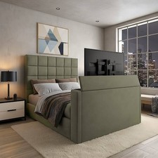 Cubed Upholstered TV Bed Frame in Plush Velvet Fabric Single Double & King Size