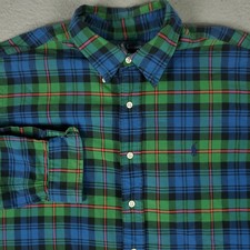 Ralph Lauren Shirt Mens XL Blue Green Plaid Pony Casual Button Up Long Sleeve 