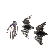 Halloween Hair Clips 2 Bats Silver Tone Black Bead Hand Clip Purple Rhinestone