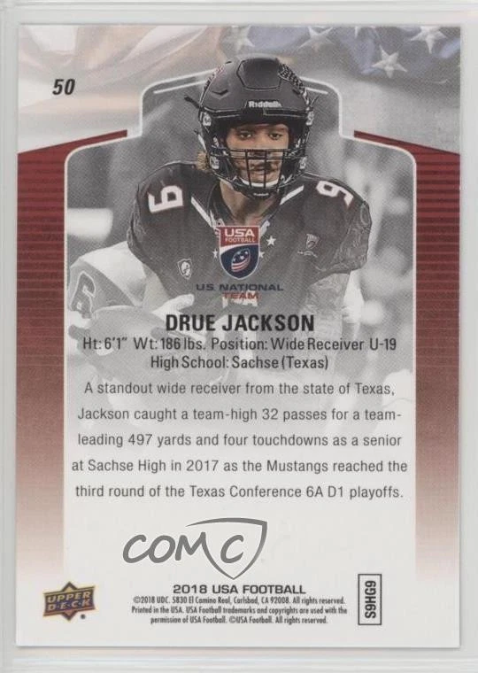 2018 Upper Deck USA Football Blue Border Drue Jackson #50 - Image 2 of 2