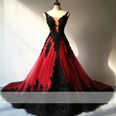 Classic Red+Black Prom Dress Lace Applique Strapless Mermaid Full Length |  eBay
