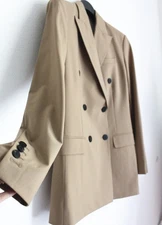 THEORY Double-breasted Blazer, Wool-blended, Beige, Size 0, Sale!
