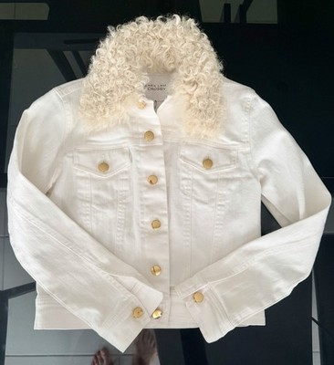 Derek Lam 10 Crosby, White Denim Jascket with Curly Shearling, Size 0