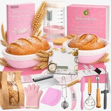 Pink Sourdough Starter Kit with Scale for Beginners, 48-Piece Bread Baking Se...