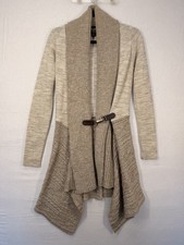 Lipsy Women’s Beige Knit Drape Cardigan Sweater Toggle Clasp Shawl Collar UK 12