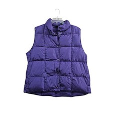 LL Bean Goose Down Puffer Vest Womens Large Purple Quilted Snap Front Insulated