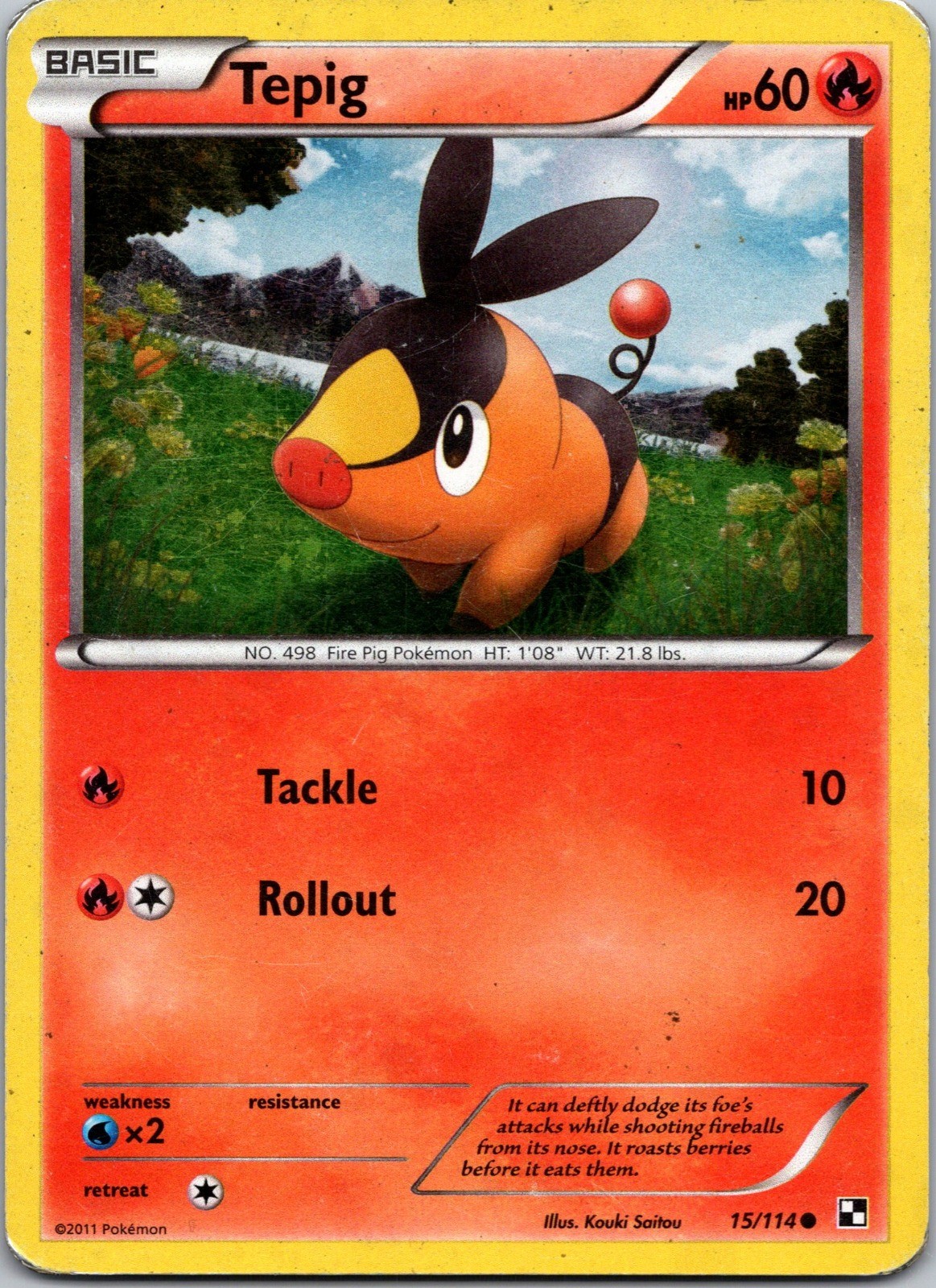 Tepig (15) Reverse Holo Common Black and White Pokemon 15/114 HP