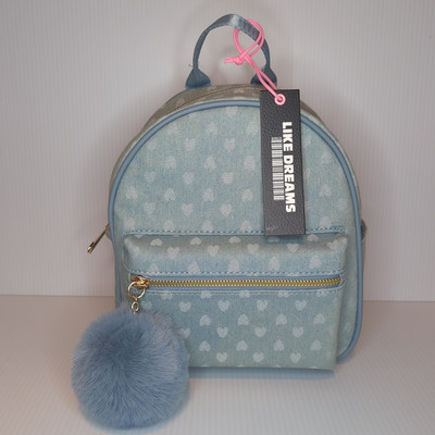 Like Dreams Mini Backpack Women's Baby Blue W/Hearts Adjustable Strap Zipper